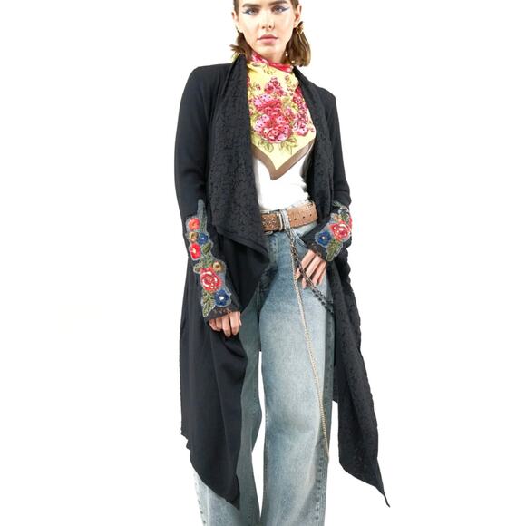 NWT ARATTA Traveling Set Shawl Sweater Duster - Open Cardigan - Black - S - Picture 2 of 5